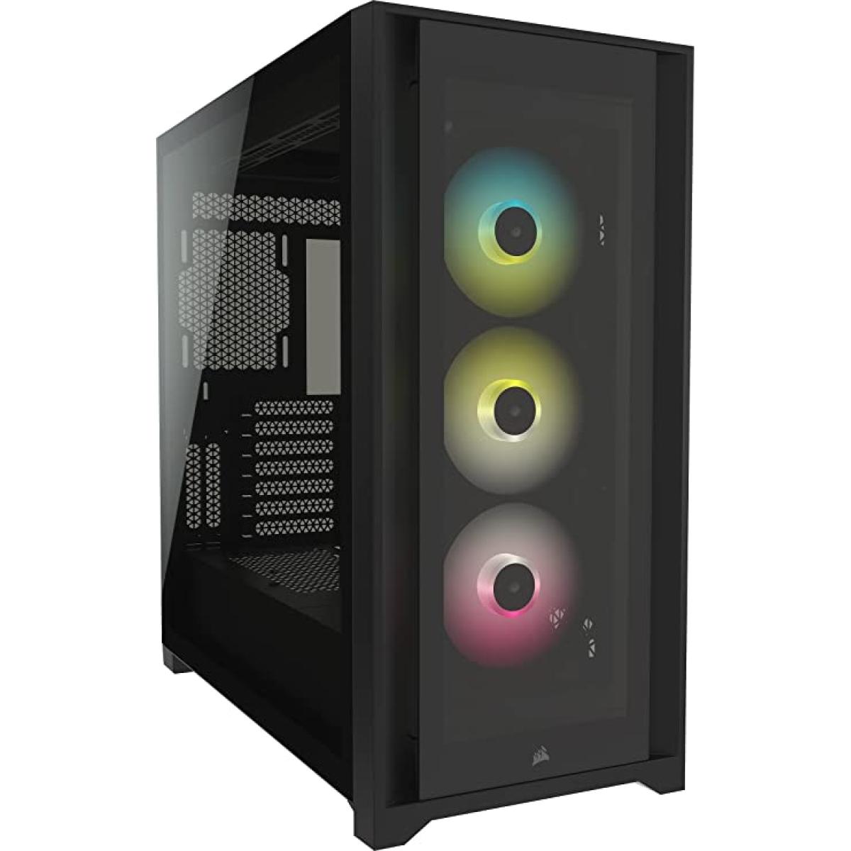 Corsair iCUE 5000X RGB Tempered Glass Mid-Tower ATX Gaming Case Includes Smart 3x SP120 RGB ELITE Fans-Black