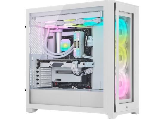 Corsair iCUE 5000X RGB Tempered Glass Mid-Tower ATX Gaming Case Includes Smart 3x SP120 RGB ELITE Fans-White