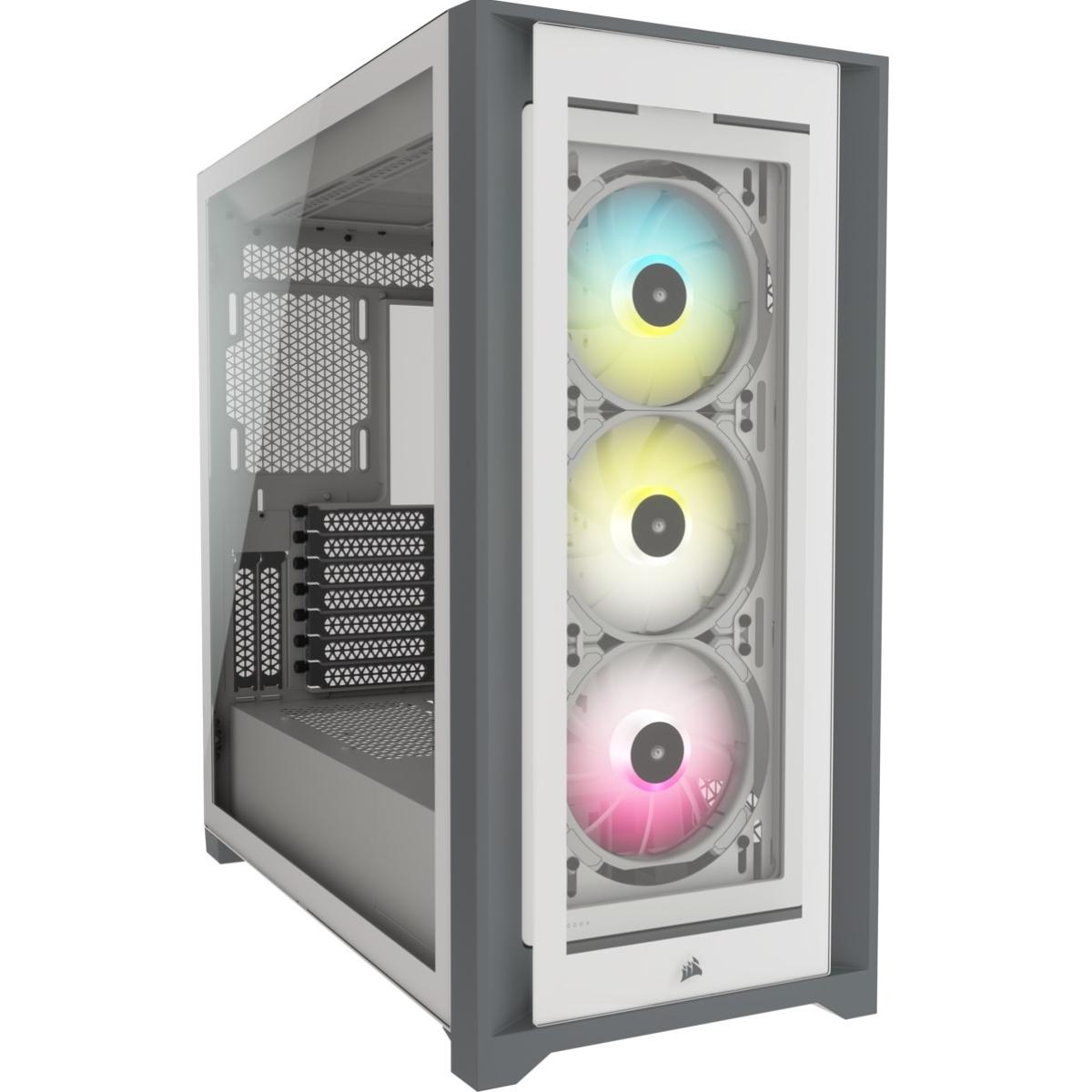 Corsair iCUE 5000X RGB Tempered Glass Mid-Tower ATX Gaming Case Includes Smart 3x SP120 RGB ELITE Fans-White