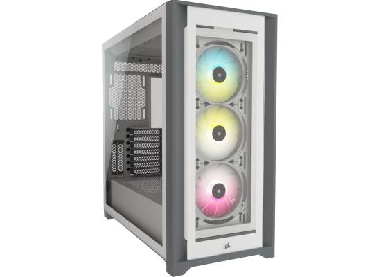 Corsair iCUE 5000X RGB Tempered Glass Mid-Tower ATX Gaming Case Includes Smart 3x SP120 RGB ELITE Fans-White