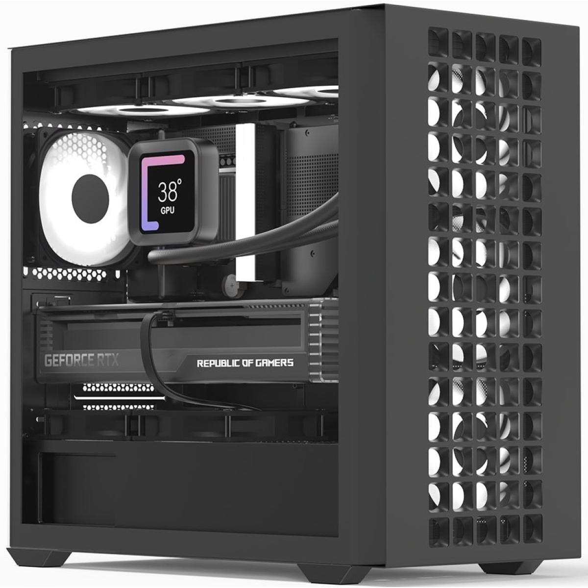 AeroCool D302A (Black) ARGB Stylish Mesh Front Panel Design mATX Mini Tower Tempered Glass Gaming Case w/ USB Type-C, 4X120mm ARGB Fans & Back Connector Motherboard Support
