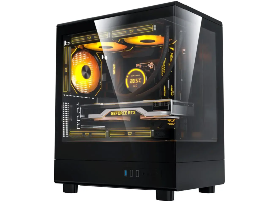 darkFlash DB330M Micro ATX Mini Tower Modern Aesthetic ARGB Gaming case, Panoramic Tempered Glass Design, w/ 3 ARGB Fans (Black)