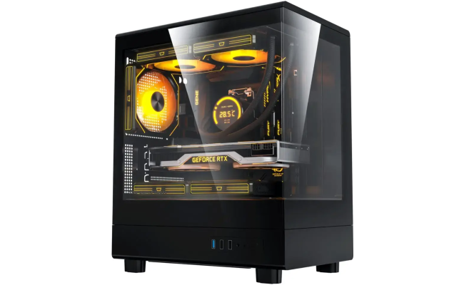 darkFlash DB330M Micro ATX Mini Tower Modern Aesthetic ARGB Gaming case, Panoramic Tempered Glass Design, w/ 3 ARGB Fans (Black)