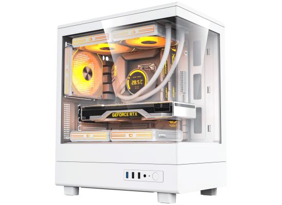 darkFlash DB330M Micro ATX Mini Tower Modern Aesthetic ARGB Gaming case, Panoramic Tempered Glass Design, w/ 3 ARGB Fans (White)