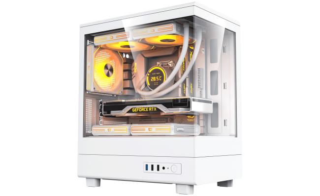 darkFlash DB330M Micro ATX Mini Tower Modern Aesthetic ARGB Gaming case, Panoramic Tempered Glass Design, w/ 3 ARGB Fans (White)