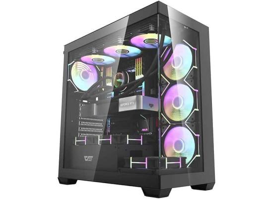 darkFlash DS900 ATX Mid Tower Modern Aesthetic ARGB Gaming case, Panoramic Tempered Glass Design, w/ 7 ARGB Fans (Black)