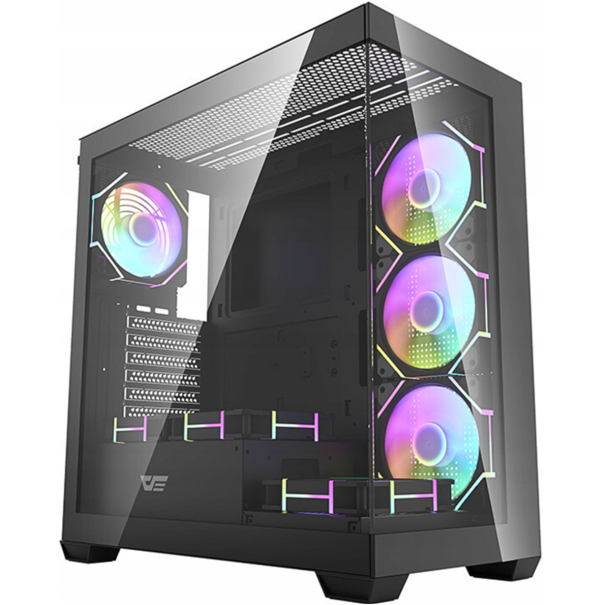 darkFlash DS900 ATX Mid Tower Modern Aesthetic ARGB Gaming case, Panoramic Tempered Glass Design, w/ 7 ARGB Fans (Black)
