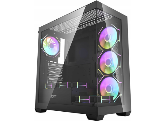 darkFlash DS900 ATX Mid Tower Modern Aesthetic ARGB Gaming case, Panoramic Tempered Glass Design, w/ 7 ARGB Fans (Black)