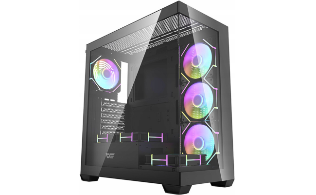 darkFlash DS900 ATX Mid Tower Modern Aesthetic ARGB Gaming case, Panoramic Tempered Glass Design, w/ 7 ARGB Fans (Black)