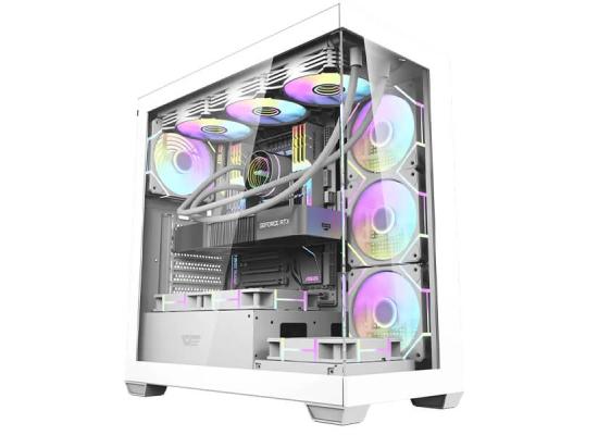 darkFlash DS900 ATX Mid Tower Modern Aesthetic ARGB Gaming case, Panoramic Tempered Glass Design, w/ 7 ARGB Fans (White)