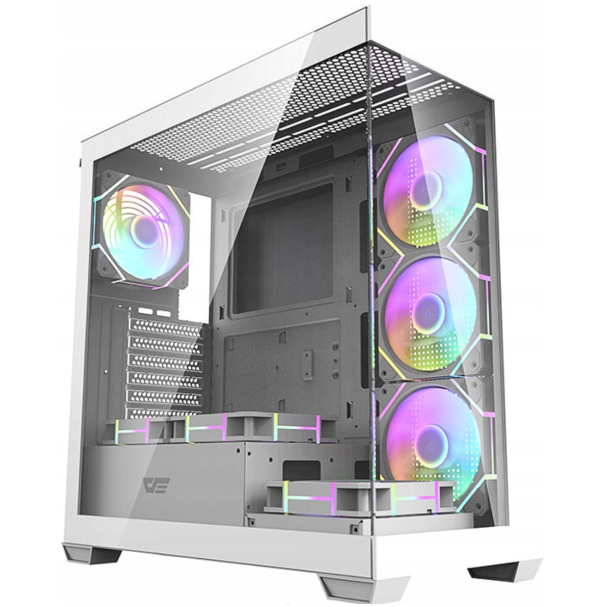 darkFlash DS900 ATX Mid Tower Modern Aesthetic ARGB Gaming case, Panoramic Tempered Glass Design, w/ 7 ARGB Fans (White)
