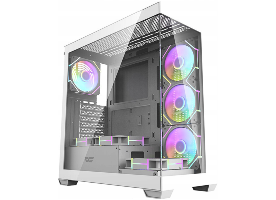 darkFlash DS900 ATX Mid Tower Modern Aesthetic ARGB Gaming case, Panoramic Tempered Glass Design, w/ 7 ARGB Fans (White)