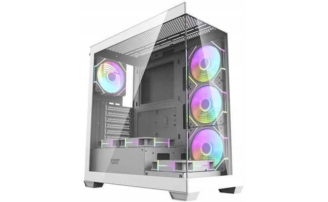 darkFlash DS900 ATX Mid Tower Modern Aesthetic ARGB Gaming case, Panoramic Tempered Glass Design, w/ 7 ARGB Fans (White)