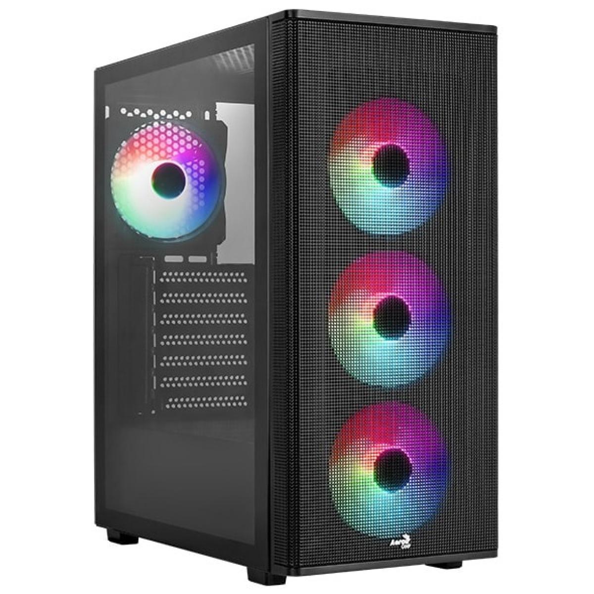 AeroCool Designer ARGB Stylish Mesh Front Panel Design ATX Mid Tower Tempered Glass Gaming Case w/ 4X120mm ARGB Fans & 7-port PWM ARGB fan hub