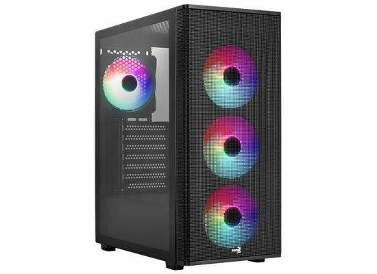 AeroCool Designer ARGB Stylish Mesh Front Panel Design ATX Mid Tower Tempered Glass Gaming Case w/ 4X120mm ARGB Fans & 7-port PWM ARGB fan hub