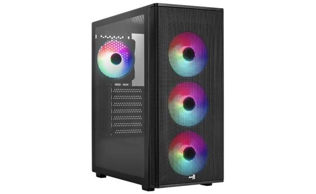 AeroCool Designer ARGB Stylish Mesh Front Panel Design ATX Mid Tower Tempered Glass Gaming Case w/ 4X120mm ARGB Fans & 7-port PWM ARGB fan hub