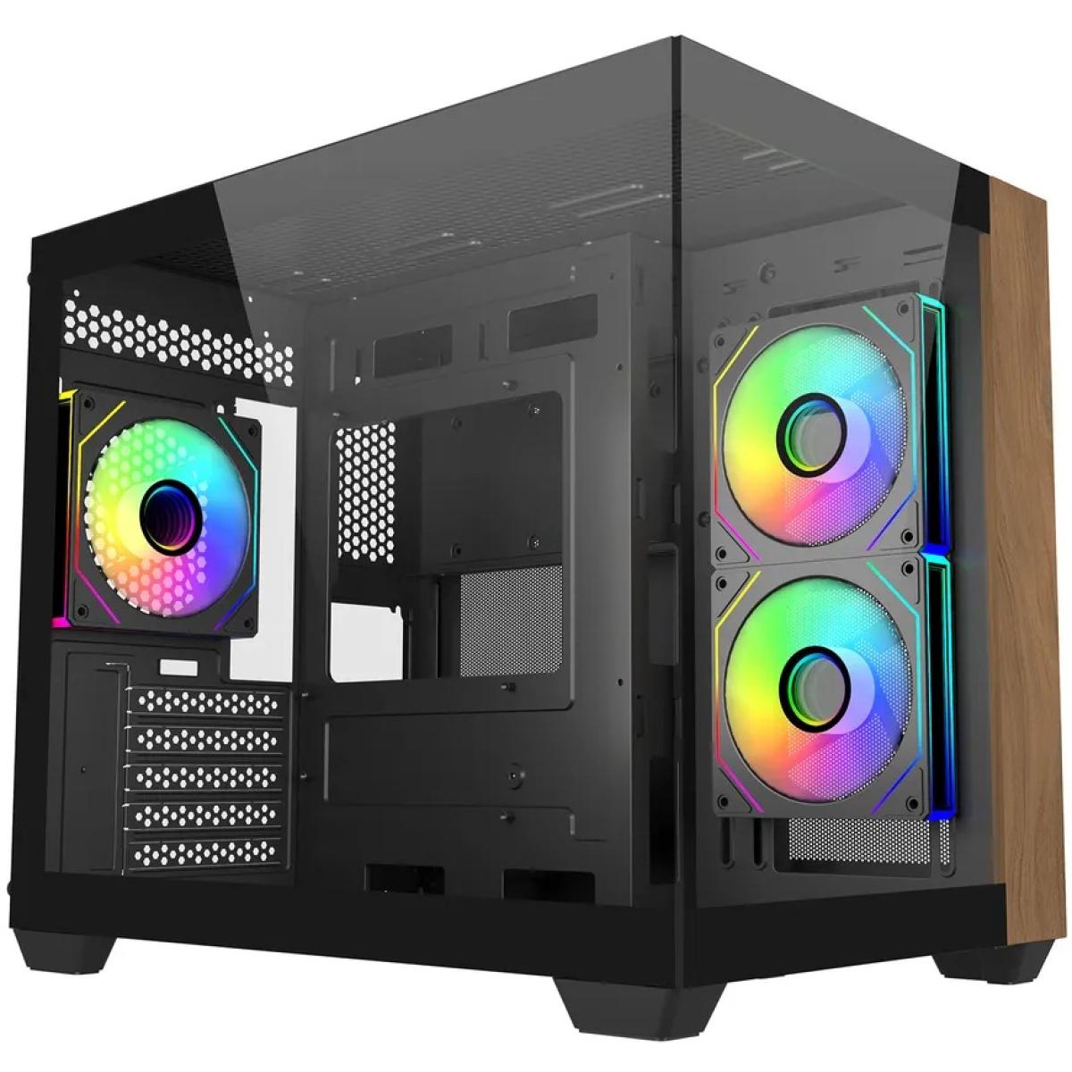 Cooler Master Elite 481 Wood (Black) Micro ATX ARGB Mid Tower Tempered Glass + Wood Panoramic Dual Chamber Fish Tank Gaming Case w/ 3 x120mm ARGB Fan (Side Reverse) & Type-C