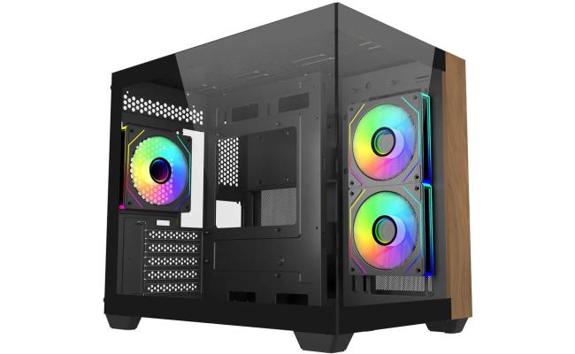 Cooler Master Elite 481 Wood (Black) Micro ATX ARGB Mid Tower Tempered Glass + Wood Panoramic Dual Chamber Fish Tank Gaming Case w/ 3 x120mm ARGB Fan (Side Reverse) & Type-C Cooler Master Elite 481 Wood (Black) Micro ATX ARGB Mid Tower Tempered Glass + Wood Panoramic Dual Chamber Fish Tank Gaming Case w/ 3 x120mm ARGB Fan (Side Reverse) & Type-C