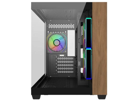 Cooler Master Elite 481 Wood (Black) Micro ATX ARGB Mid Tower Tempered Glass + Wood Panoramic Dual Chamber Fish Tank Gaming Case w/ 3 x120mm ARGB Fan (Side Reverse) & Type-C