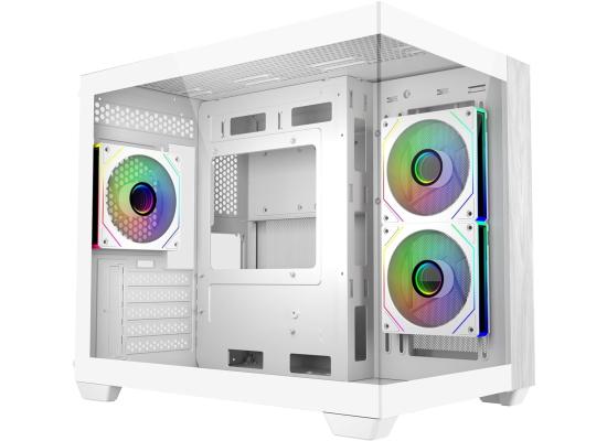 Cooler Master Elite 481 Wood (White) Micro ATX ARGB Mid Tower Tempered Glass + Wood Panoramic Dual Chamber Fish Tank Gaming Case w/ 3 x120mm ARGB Fan (Side Reverse) & Type-C