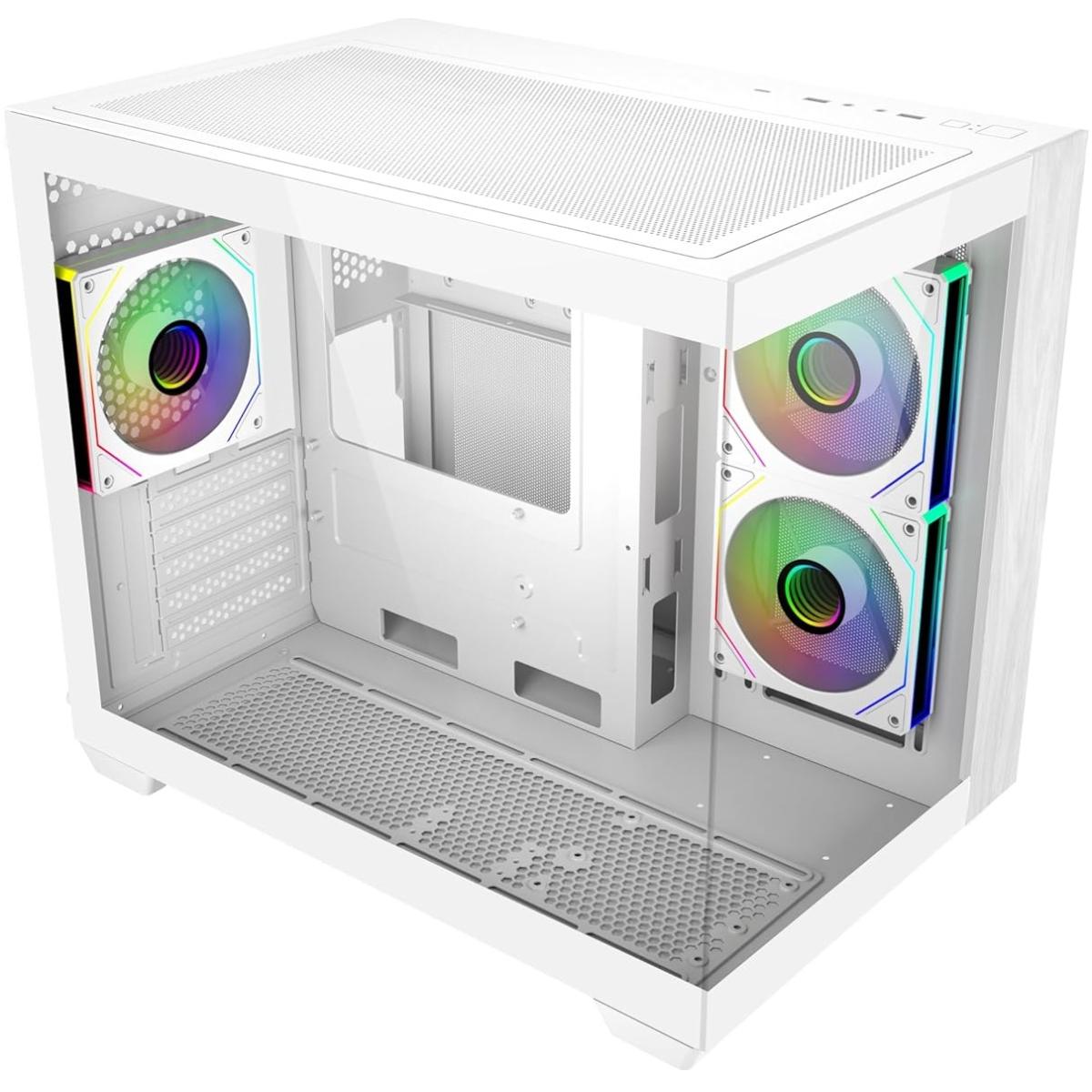 Cooler Master Elite 481 Wood (White) Micro ATX ARGB Mid Tower Tempered Glass + Wood Panoramic Dual Chamber Fish Tank Gaming Case w/ 3 x120mm ARGB Fan (Side Reverse) & Type-C Cooler Master Elite 481 Wood (White) Micro ATX ARGB Mid Tower Tempered Glass + Wood Panoramic Dual Chamber Fish Tank Gaming Case w/ 3 x120mm ARGB Fan (Side Reverse) & Type-C