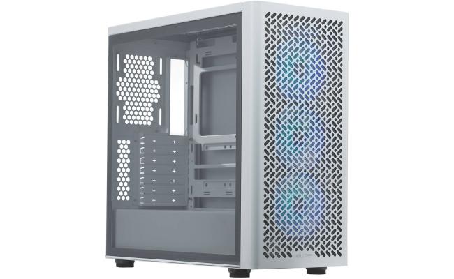 Cooler Master Elite 502 (White) ATX ARGB Mid Tower Tempered Glass Mesh Perforated Performance Design Gaming Case w/ 3 x120mm ARGB Fan & Type-C Cooler Master Elite 502 (White) ATX ARGB Mid Tower Tempered Glass Mesh Perforated Performance Design Gaming Case w/ 3 x120mm ARGB Fan & Type-C