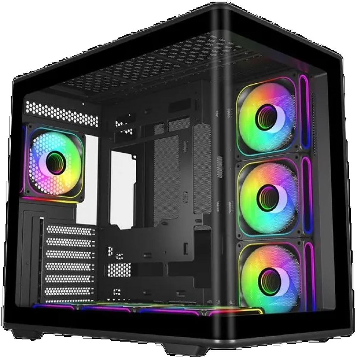 Cooler Master Elite 600 (Black) ATX ARGB Mid Tower Tempered Glass Panoramic Dual Chamber Fish Tank Gaming Case w/ 7 x120mm ARGB Fan (Side Reverse) & Type-C
