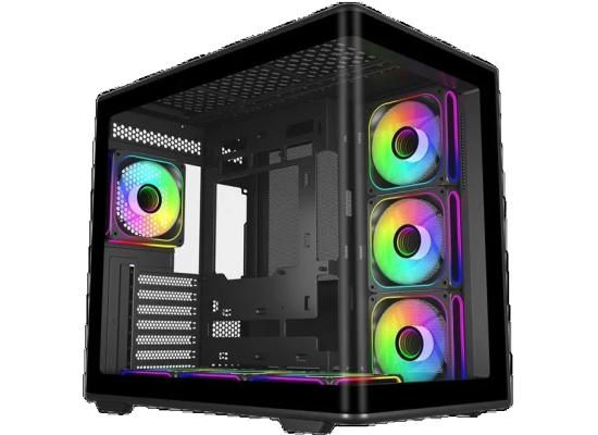 Cooler Master Elite 600 (Black) ATX ARGB Mid Tower Tempered Glass Panoramic Dual Chamber Fish Tank Gaming Case w/ 7 x120mm ARGB Fan (Side Reverse) & Type-C