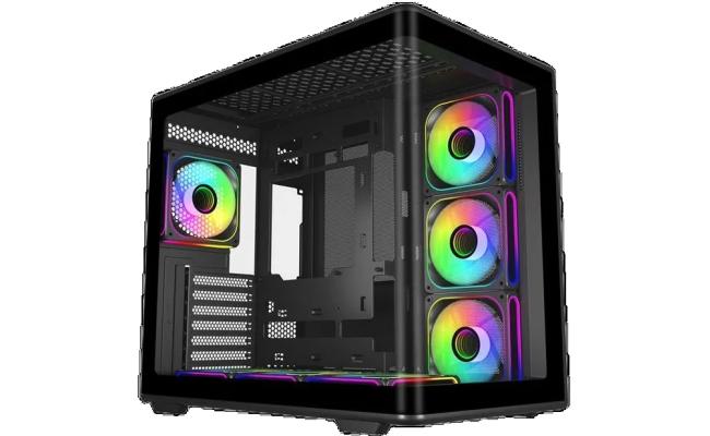 Cooler Master Elite 600 (Black) ATX ARGB Mid Tower Tempered Glass Panoramic Dual Chamber Fish Tank Gaming Case w/ 7 x120mm ARGB Fan (Side Reverse) & Type-C