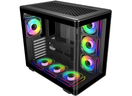 Cooler Master Elite 600 (Black) ATX ARGB Mid Tower Tempered Glass Panoramic Dual Chamber Fish Tank Gaming Case w/ 7 x120mm ARGB Fan (Side Reverse) & Type-C