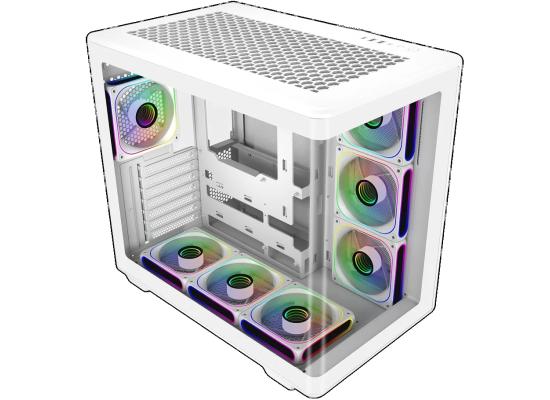 Cooler Master Elite 600 (White) ATX ARGB Mid Tower Tempered Glass Panoramic Dual Chamber Fish Tank Gaming Case w/ 7 x120mm ARGB Fan (Side Reverse) & Type-C