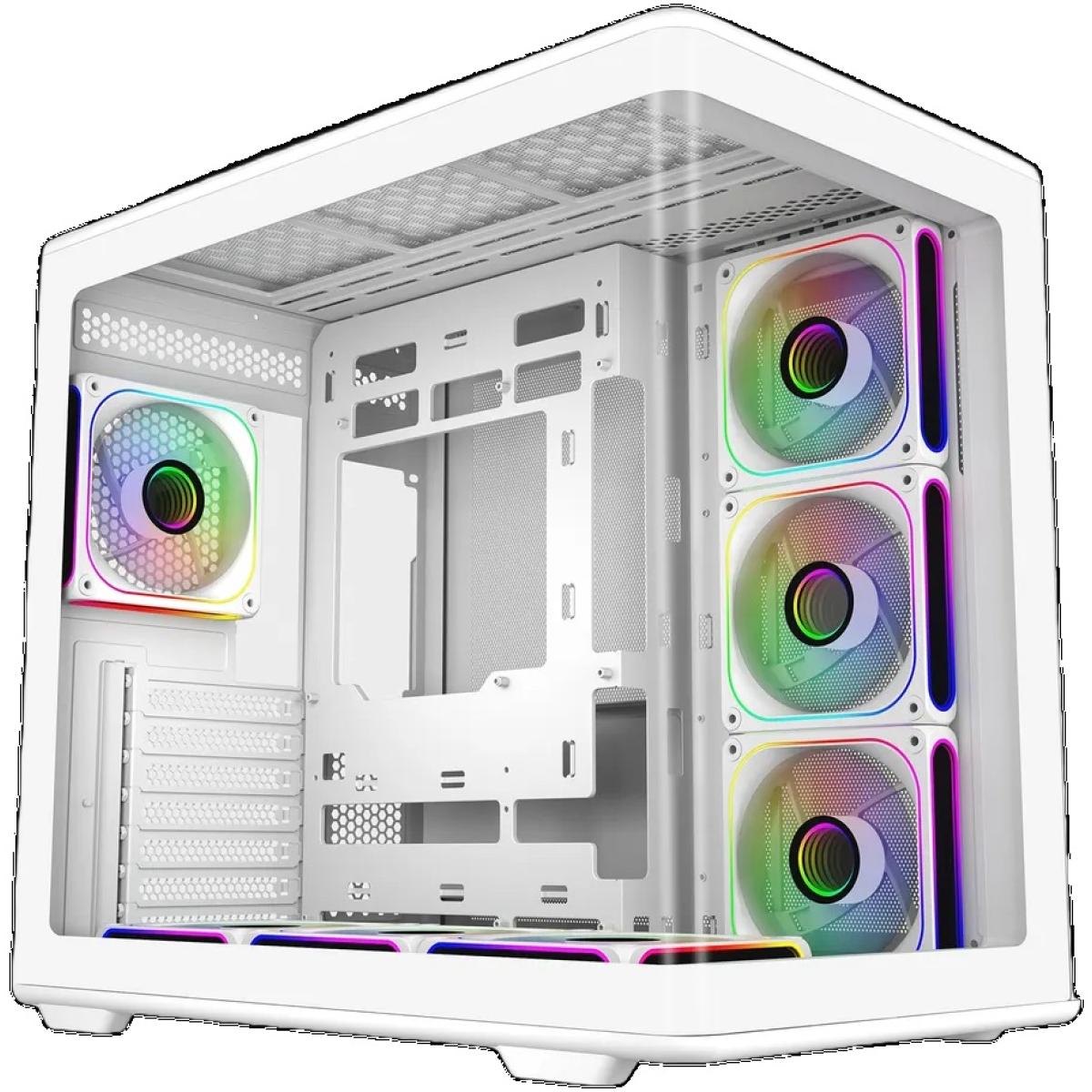 Cooler Master Elite 600 (White) ATX ARGB Mid Tower Tempered Glass Panoramic Dual Chamber Fish Tank Gaming Case w/ 7 x120mm ARGB Fan (Side Reverse) & Type-C