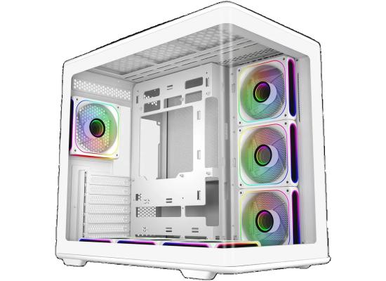 Cooler Master Elite 600 (White) ATX ARGB Mid Tower Tempered Glass Panoramic Dual Chamber Fish Tank Gaming Case w/ 7 x120mm ARGB Fan (Side Reverse) & Type-C