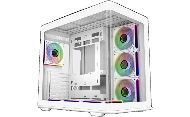 Cooler Master Elite 600 (White) ATX ARGB Mid Tower Tempered Glass Panoramic Dual Chamber Fish Tank Gaming Case w/ 7 x120mm ARGB Fan (Side Reverse) & Type-C
