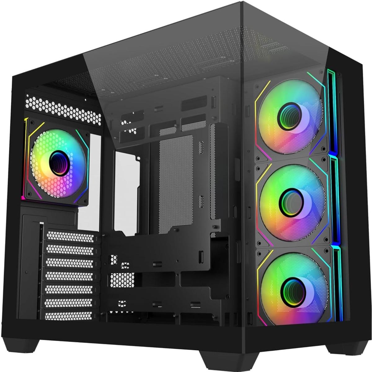 Cooler Master Elite 681 (Black) ATX ARGB Mid Tower Tempered Glass Panoramic Dual Chamber Fish Tank Gaming Case w/ 4 x120mm Daisy-Chain ARGB Fan (Side Reverse) & Type-C
