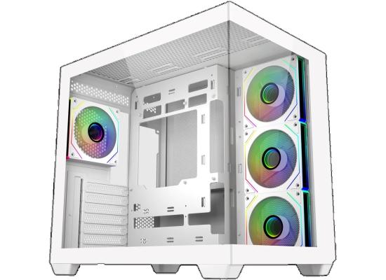 Cooler Master Elite 681 (White) ATX ARGB Mid Tower Tempered Glass Panoramic Dual Chamber Fish Tank Gaming Case w/ 4 x120mm Daisy-Chain ARGB Fan (Side Reverse) & Type-C