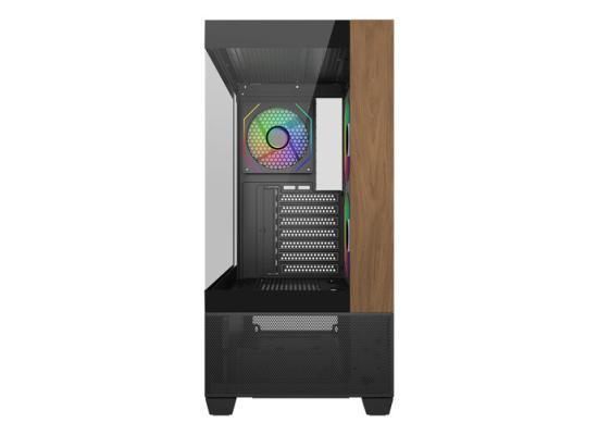 Cooler Master Elite 690 Wood (Black) ATX ARGB Mid Tower Tempered Glass + Wood Panoramic Fish Tank Gaming Case w/ 3 x120mm ARGB Fan (Side Reverse) & Type-C