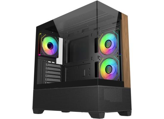 Cooler Master Elite 690 Wood (Black) ATX ARGB Mid Tower Tempered Glass + Wood Panoramic Fish Tank Gaming Case w/ 3 x120mm ARGB Fan (Side Reverse) & Type-C