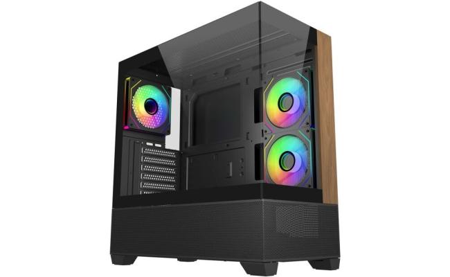 Cooler Master Elite 690 Wood (Black) ATX ARGB Mid Tower Tempered Glass + Wood Panoramic Fish Tank Gaming Case w/ 3 x120mm ARGB Fan (Side Reverse) & Type-C Cooler Master Elite 690 Wood (Black) ATX ARGB Mid Tower Tempered Glass + Wood Panoramic Fish Tank Gaming Case w/ 3 x120mm ARGB Fan (Side Reverse) & Type-C