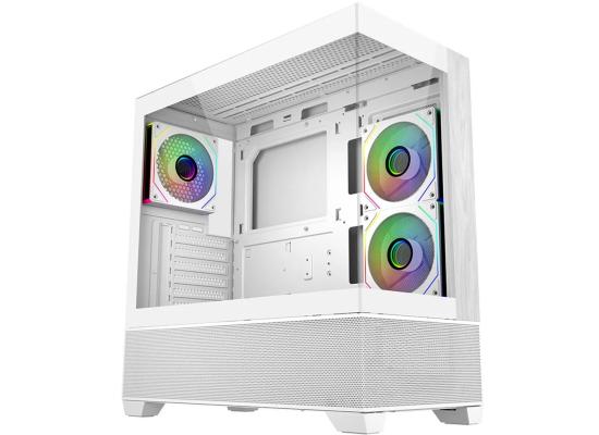 Cooler Master Elite 690 Wood (White) ATX ARGB Mid Tower Tempered Glass + Wood Panoramic Fish Tank Gaming Case w/ 3 x120mm ARGB Fan (Side Reverse) & Type-C