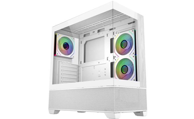 Cooler Master Elite 690 Wood (White) ATX ARGB Mid Tower Tempered Glass + Wood Panoramic Fish Tank Gaming Case w/ 3 x120mm ARGB Fan (Side Reverse) & Type-C Cooler Master Elite 690 Wood (White) ATX ARGB Mid Tower Tempered Glass + Wood Panoramic Fish Tank Gaming Case w/ 3 x120mm ARGB Fan (Side Reverse) & Type-C