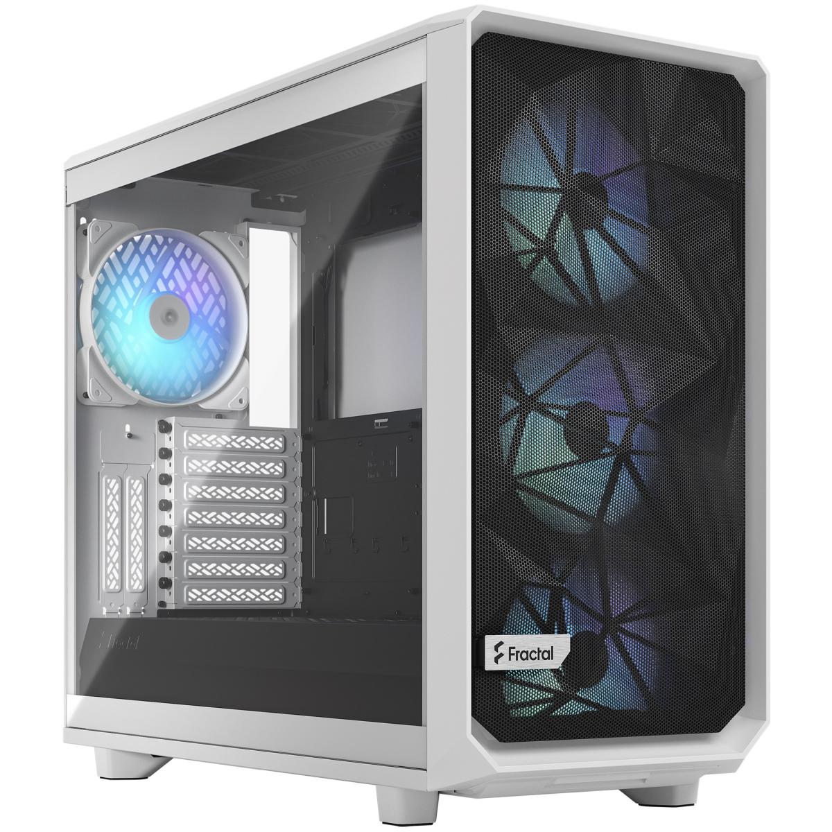 Fractal Design Meshify 2 (White TG Clear Tint) Mid-Tower Tempered Glass RGB High-Performance Gaming Case w/ Type-C & 4x140mm Aspect 14 RGB PWM Fans