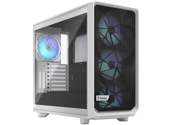 Fractal Design Meshify 2 (White TG Clear Tint) Mid-Tower Tempered Glass RGB High-Performance Gaming Case w/ Type-C & 4x140mm Aspect 14 RGB PWM Fans 