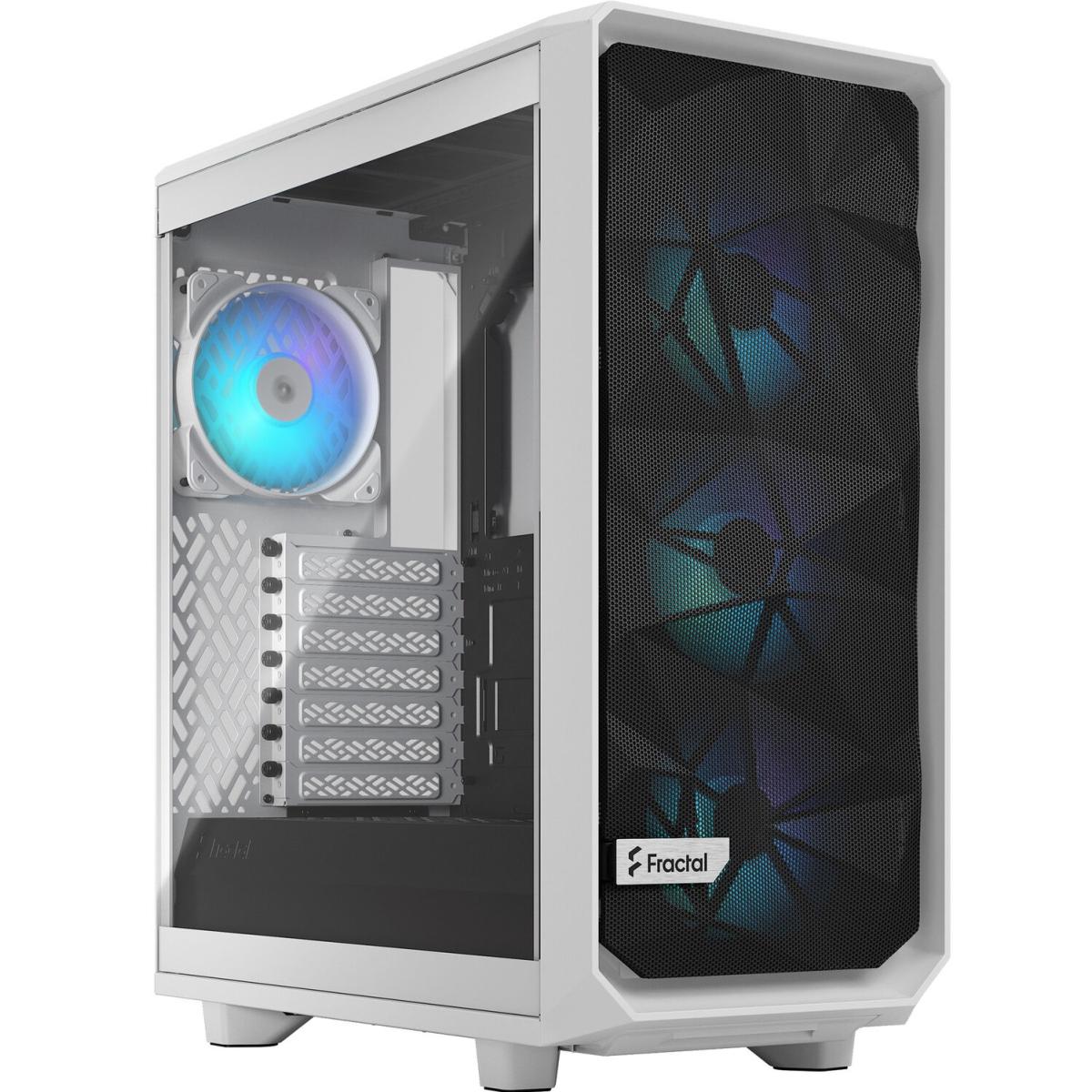 Fractal Design Meshify 2 Compact (White TG Clear Tint) Mid-Tower Tempered Glass RGB High-Performance Gaming Case w/ Type-C & 4x120mm Aspect 12 RGB PWM Fans