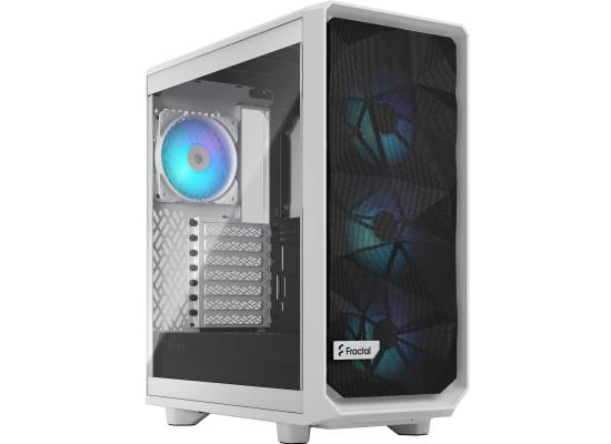 Fractal Design Meshify 2 Compact (White TG Clear Tint) Mid-Tower Tempered Glass RGB High-Performance Gaming Case w/ Type-C & 4x120mm Aspect 12 RGB PWM Fans 
