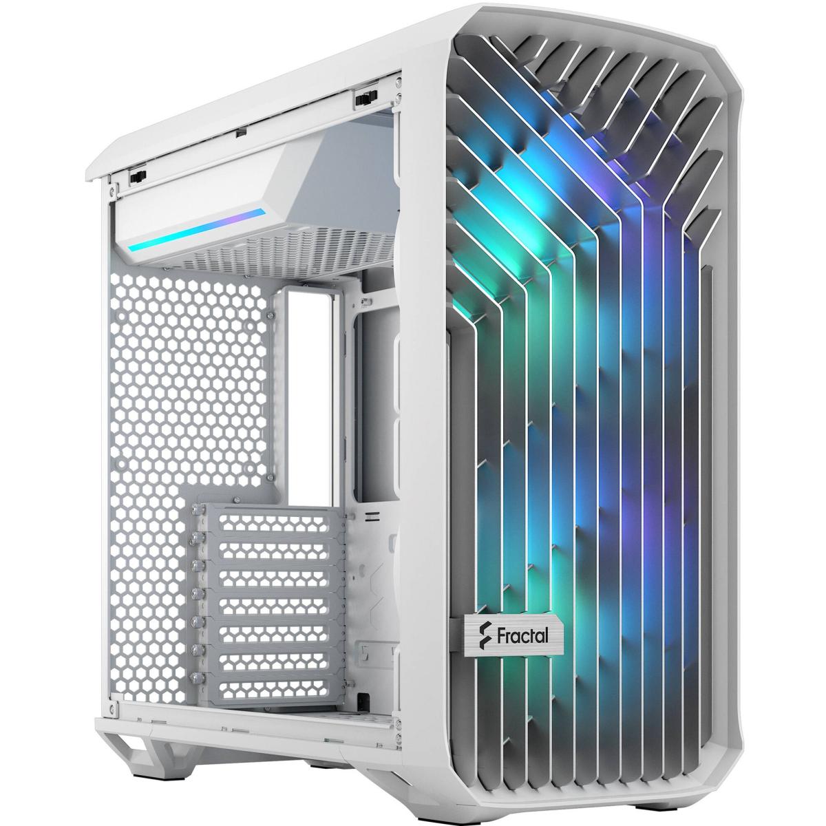 Fractal Design Torrent Compact (White RGB TG Light Tint) Mid-Tower Tempered Glass RGB Gaming Case w/ Type-C & (Front) 2 x Prisma 180 mm