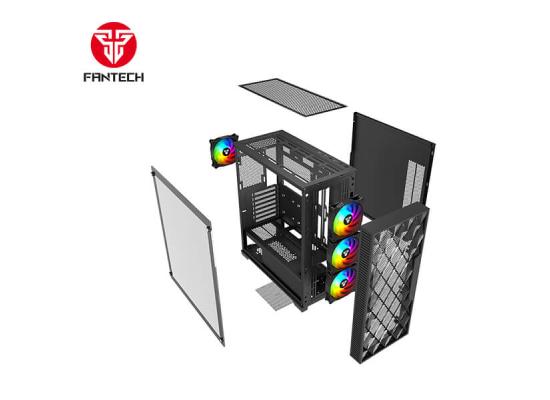Fantech Rhombus XL-CG84 (Black) ARGB ATX Full Tower Tempered Glass Gaming Case w/ Front Mesh Design For Optimal Performance & 4X 120mm ARGB Fans