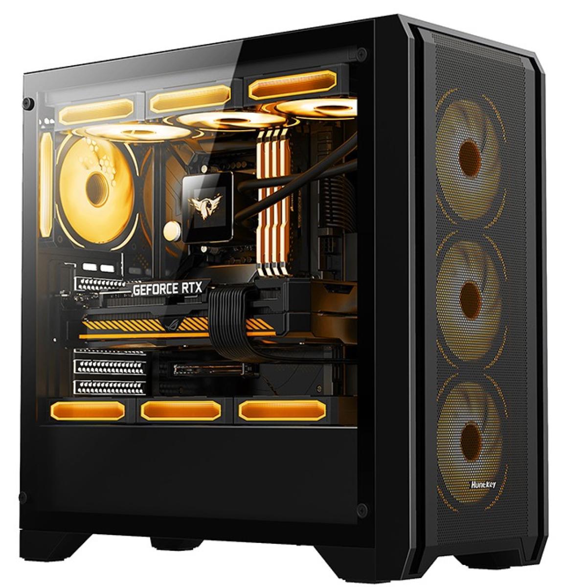 Huntkey GX750A (Black) Mid Tower High Performace Airflow ATX Tempered Glass Gaming Case w/ 4x 120mm ARGB Fans
