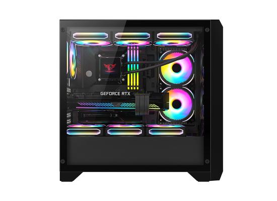 Huntkey GX750A (Black) Mid Tower High Performace Airflow ATX Tempered Glass Gaming Case w/ 4x  120mm ARGB Fans
