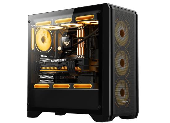 Huntkey GX750A (Black) Mid Tower High Performace Airflow ATX Tempered Glass Gaming Case w/ 4x  120mm ARGB Fans